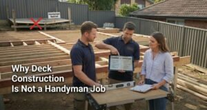 Deck construction showing proper structural support and safety standards completed by Ramcon Carpentry